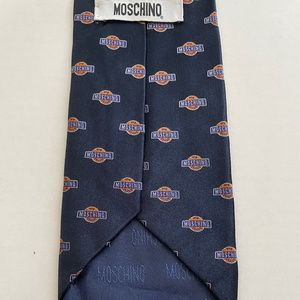 Moschino Navy Silk Tie Garage Logo